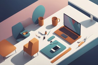 Abstract illustration wallpaper symbolizing the essence of mobile working, AI generated