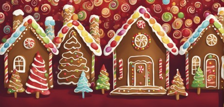 Abstract wallpaper illustration of of gingerbread house decoration, AI generated