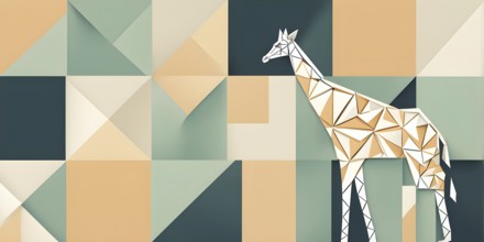 Abstract origami giraffe wallpaper illustration, AI generated