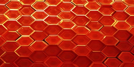 Abstract composition of interlocking red hexagons, AI generated