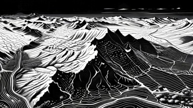 Abstract topographic map contour with complex terrain patterned, AI generated