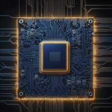 Microchip architecture specifically observed in detail with connection and network, AI gnerated, AI