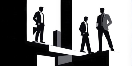 Vector illustration showcasing miniature business figures embodying team collaboration engaged in