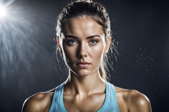 Portrait of sweating woman after workout, AI generated