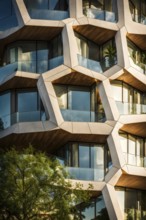 Modern residential house inspired by honeycomb hexagonal patterns, AI generated