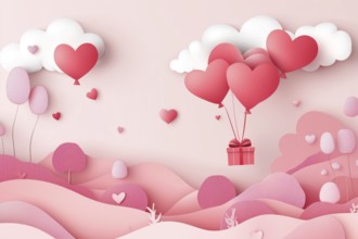 Valentine's Day gift with heart balloon greeting card on pink background gifts generated in