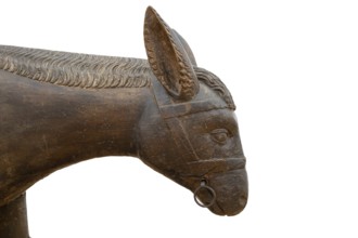 Head of the donkey, detail of the palm donkey, around 1500, on a white background, Zeppelin Museum,