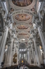 Baroque interior with ceiling fresco created in the 17th century, Passau Cathedral, Passau, Lower