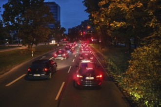 Evening car traffic in Nuremberg, Middle Franconia, Bavaria, Germany, Europe