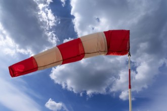 Windsock on a gliding airfield, cloudy sky, Bavaria, Germany, Europe