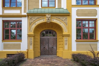 Right entrance portal of the Luitpold primary school, built in 1901 in Art Nouveau style,