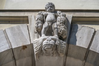 Sculpture above the main entrance of Dürer-Gymnasium, Sielstr. 17, Nuremberg, Middle Franconia,