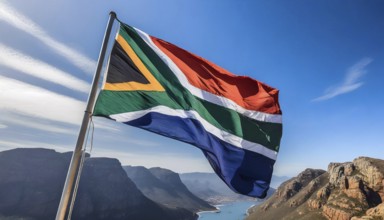 Flags, the national flag of South Africa flutters in the wind