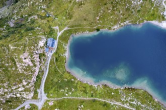 Aerial view, Wolayerseehütte, Carnic Alps, Carnic Alps main ridge, Austria, Europe