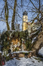 Bernried Monastery with cot in winter, Bernried, Lake Starnberg, Fünfseenland, Pfaffenwinkel, Upper