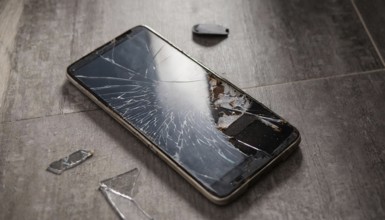 Smartphone, mobile phone, with broken display, broken, damage, AI-generated, AI-generated, AI