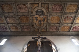 Painted coffered ceiling in Sankt Emmeram, Regensburg, Upper Palatinate, Bavaria, Germany, Europe