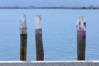 Anchor piles for gondolas and boats, Burano, Veneto, Italy, Europe