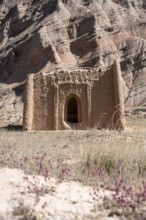 Ancient mausoleum, erosion landscape, Naryn province, Kyrgyzstan, Asia