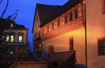 Imperial Palace in Forchheim, illuminated during the Christmas market, Upper Franconia, Bavaria,