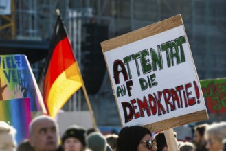 Slogans against right-wing extremism on cardboard boxes, demonstration against right-wing