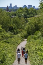 Hiking trail on the Zollverein slagheap 4/11, in Gelsenkirchen, with a view of the city centre of