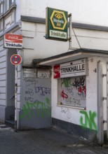 Drinking hall, closed, neglected, graffiti, smeared, Mülheim an der Ruhr, North Rhine-Westphalia,