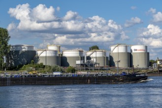 Duisburg harbours, tank terminal of Oiltanking Deutschland GmbH, large tanks for fuels and