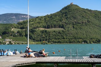 Gretl am See lido on Lake Kaltern, near the village of Kaltern, in the Adige Valley in South Tyrol,