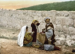 Travelling shoemaker in Jerusalem, Holy Land, today Israel, Historical, digitally restored