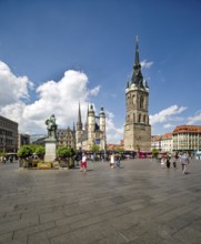 Handel Monument, St Mary's Market Church and Red Tower, Market Square, Halle an der Saale,