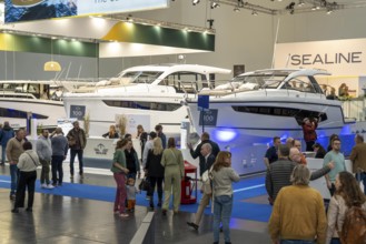 Motorboats at BOOT 2024, the world's largest yacht and water sports trade fair in Düsseldorf, North