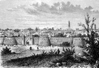 Xiva or Khiva, Khiwa, an oasis town in Uzbekistan, in 1880, Historical, digital reproduction of an