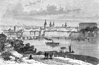 View of Linz in Austria in 1880, Historical, digital reproduction of an original from the 19th