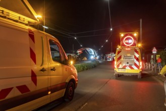 Transport of a 68 metre long, 22 tonne blade of a wind turbine, here in Schwelm, with a