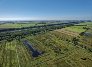 Aerial view of the marshland on the south side of the Kiel Canal. Burg, Dithmarschen,