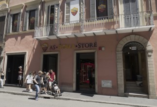 AS Rome football club fan shop in the historic centre of Rome, Italy, Europe