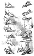 Shoe fashion from different eras, from Greek antiquity to the beginning of the 19th century,