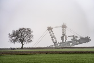 Mining excavator at the Garzweiler II opencast lignite mine at the former, demolished village of