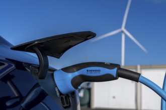 Electric car fast charging station, from the Dutch provider PowerGo, in the ferry harbour of