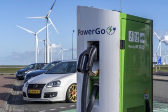 Electric car fast charging station, from the Dutch provider PowerGo, in the ferry harbour of