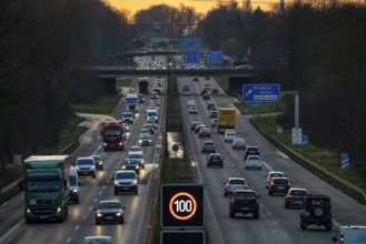 Motorway A40, Ruhrschnellweg, near Bochum, dense evening traffic, in front of the motorway junction