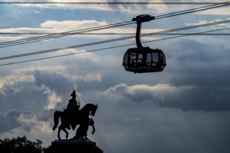 The monument to Kaiser Wilhelm I at the Deutsches Eck, cabin of the Koblenz cable car to