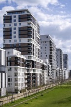 Modern residential neighbourhood along Toulouser Allee, high-rise buildings with flats and offices,