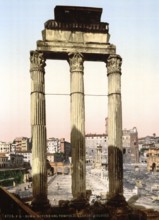 Ruins of Temple of Castor and Pollux, Rome, Italy, Historic, digitally restored reproduction from a