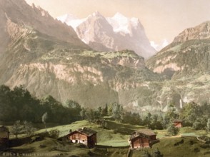 Brunnen und Wetterhorn, Bernese Oberland, Switzerland, Historic, digitally restored reproduction