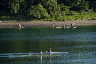 The Hennesee, Hennetalsperre in the Sauerland, bathing bay, Hochsauerlandkreis, near Meschede,