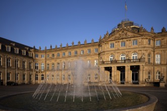 Main wing with fountain, New Palace, Stuttgart, Baden-Württemberg, Germany, Europe