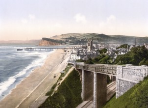 View from E. Cliff, Teignmouth, England, Historical, digitally restored reproduction from a 19th