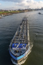 Tanker, cargo ship, Leonie Deymann, on the Rhine near Leverkusen, North Rhine-Westphalia, Germany,